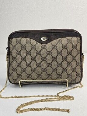 Authentic Early 80s Vintage Gucci Collection GG Supreme Canvas Chain Crossbody